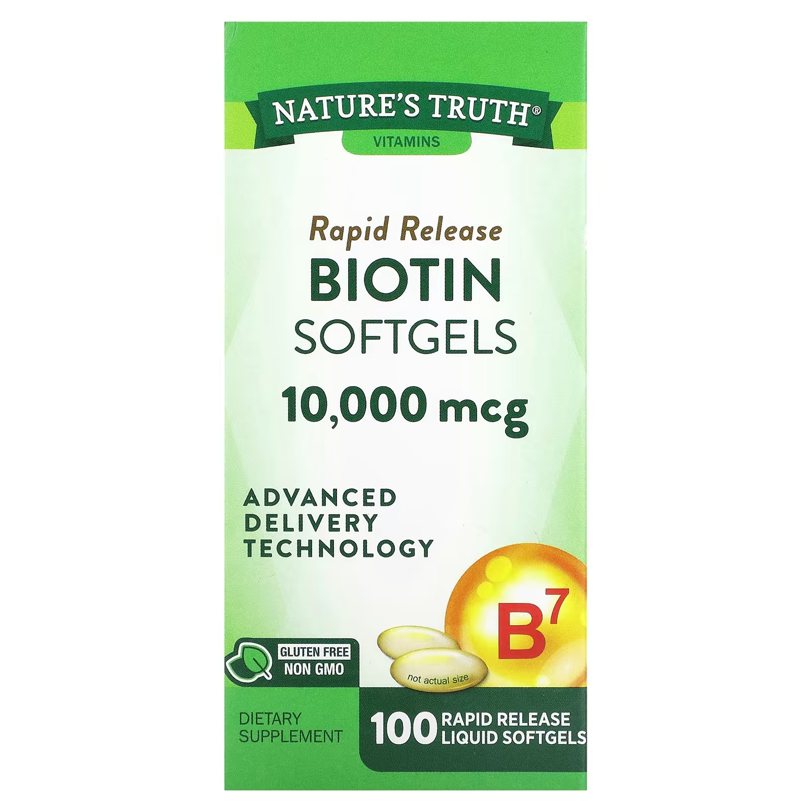 Пищевая добавка Nature's Truth Биотин, 100 капсул пищевая добавка nature s truth биотин со вкусом персика 50 жевательных таблеток