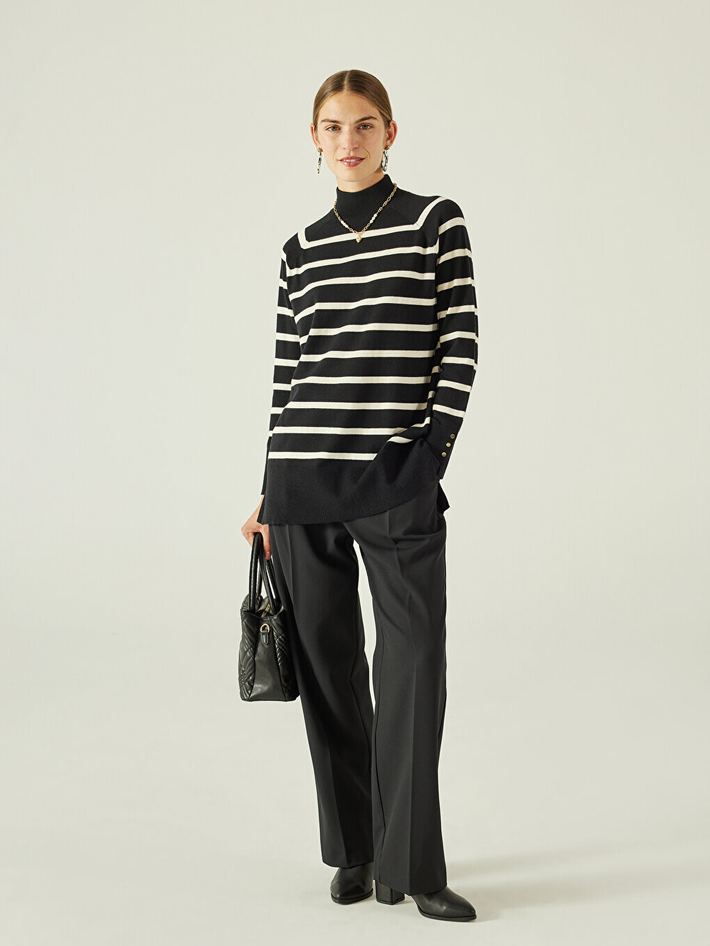 

Удобные прямые женские брюки широкого кроя LCW Modest, черный