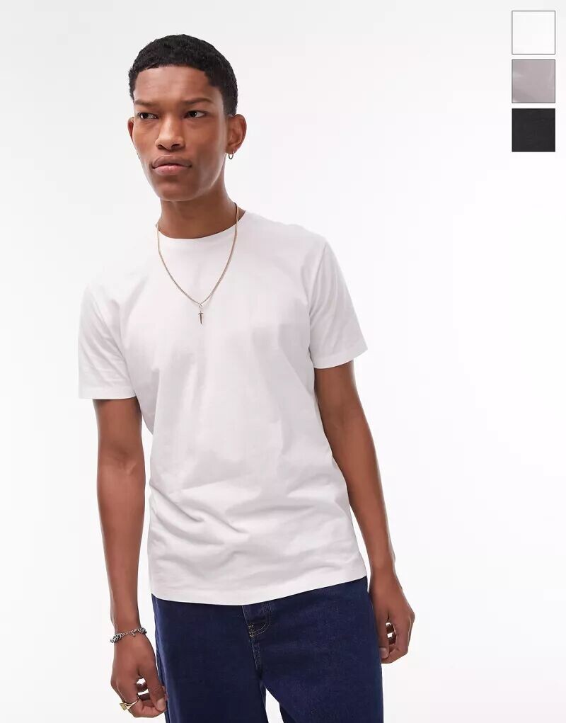 

Набор из трех классических футболок Topman черного, белого и светло-серого цветов
