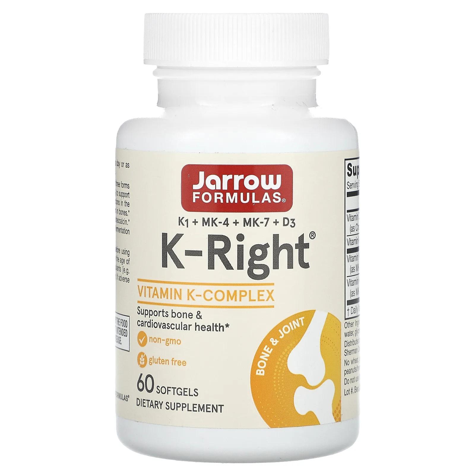 Jarrow Formulas K-Right 60 мягких таблеток jarrow formulas toco sorb смесь токотриенолов и витамина е 60 мягких таблеток