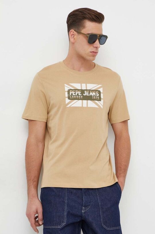 

Хлопковая футболка Pepe Jeans, бежевый