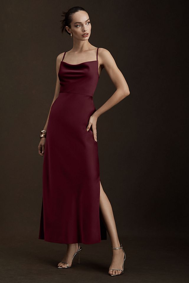 Платье-комбинация BHLDN Cali миди с воротником-хомутом, бордовый цена и фото