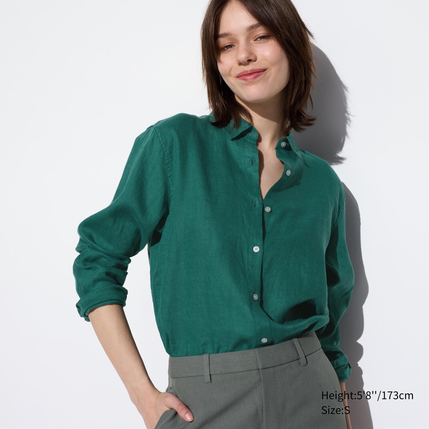 

Рубашка из 100% льна премиум UNIQLO, зеленый