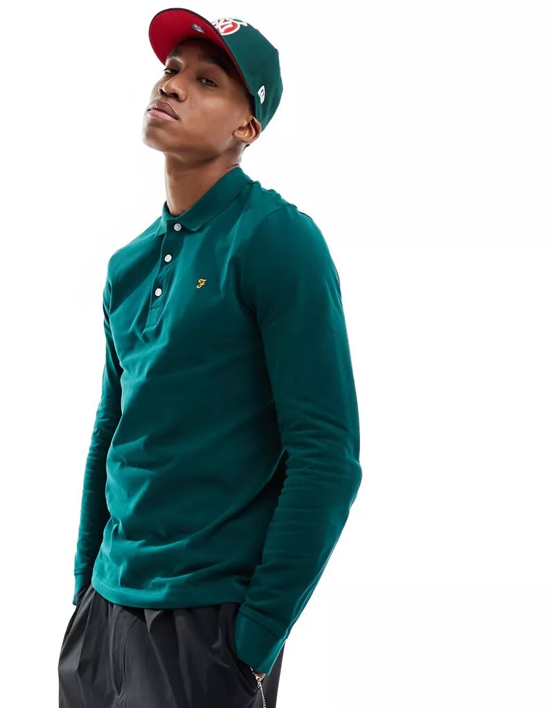Зеленая рубашка-поло с длинными рукавами Farah Blanes