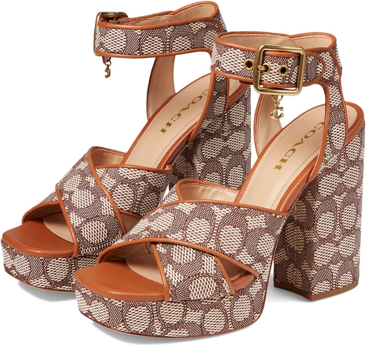 

Босоножки Nelly Textured Jacquard Sandal COACH, цвет Cocoa/Burnished Amber