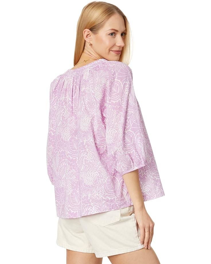 

Топ Lilla P 3/4 Sleeve Split-Neck Top, цвет Violet Floral Print