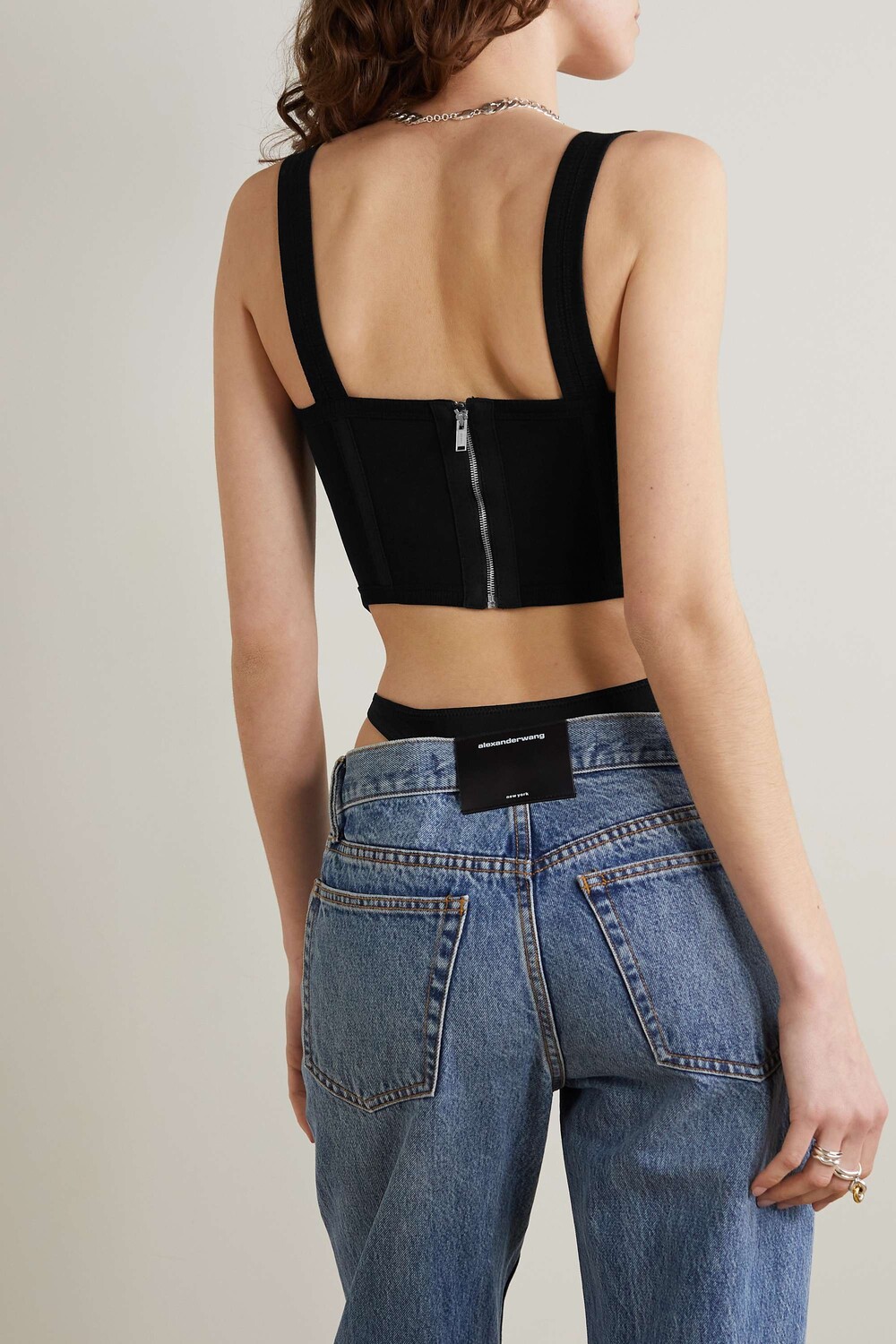 

DION LEE Трикотажный топ-бюстье из хлопка с отделкой из парусины, черный