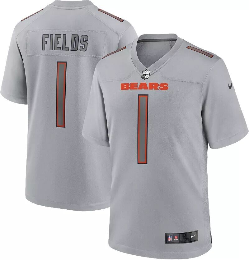 

Мужское джерси Nike Chicago Bears Justin Fields #1 Atmosphere Grey Game