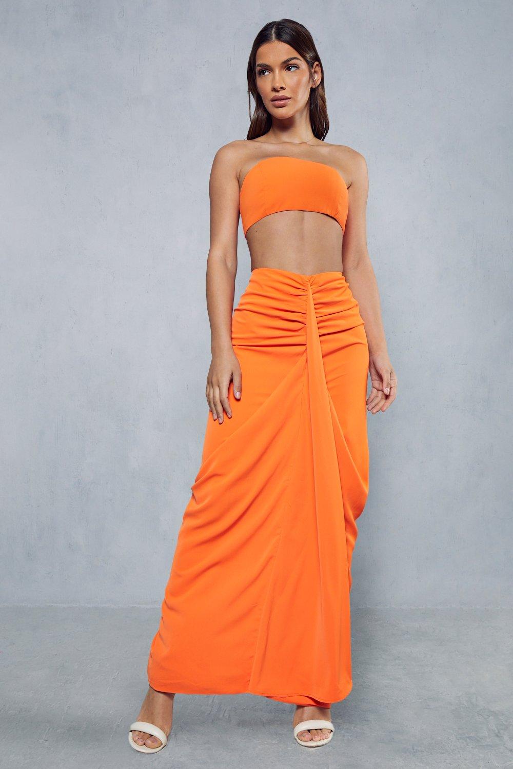 Юбка макси со сборками и драпировкой спереди MISSPAP, оранжевый юбка красивый силуэт