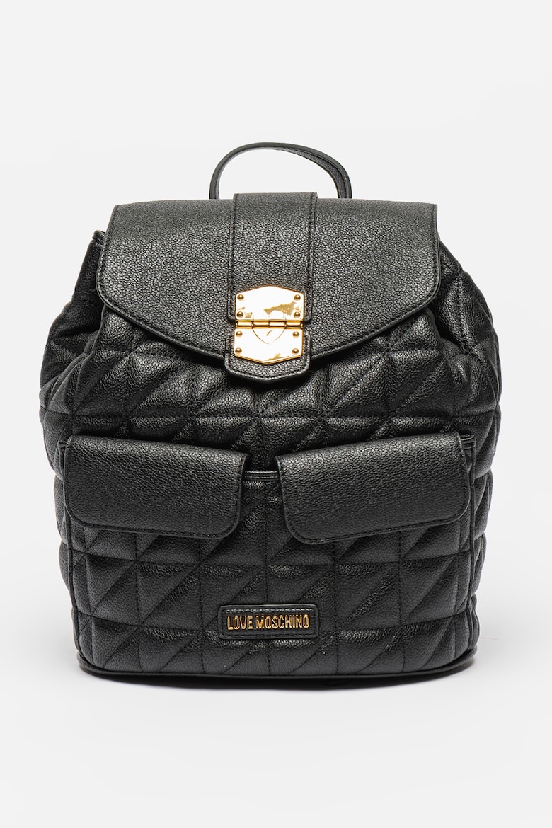 Стеганый рюкзак из экокожи Love Moschino, черный стеганый рюкзак с логотипом moschino черный
