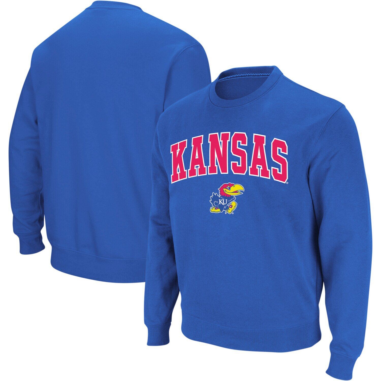 

Мужской свитшот с круглым вырезом Royal Kansas Jayhawks Arch & Logo Colosseum