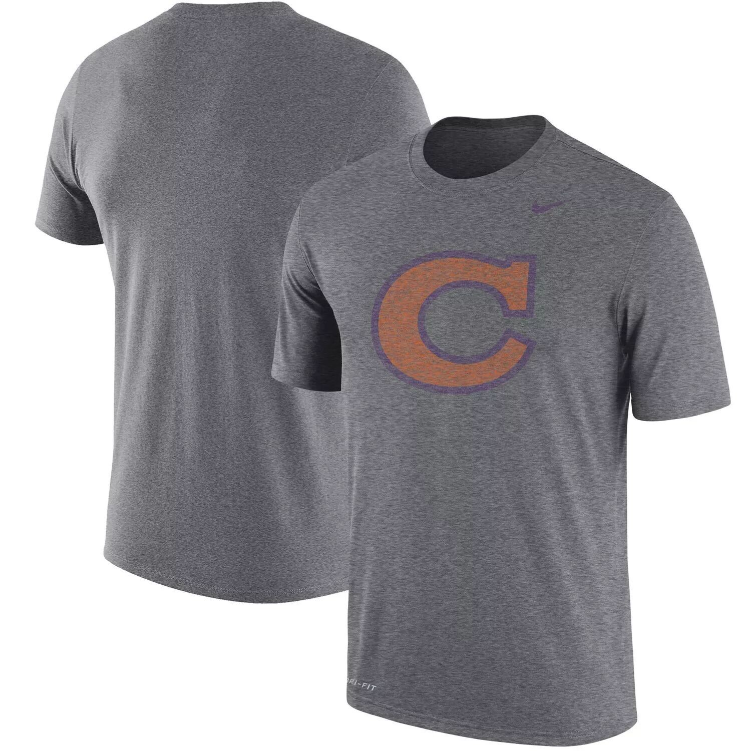 

Мужская серая футболка Nike Heathered Clemson Tigers Vintage Logo Performance