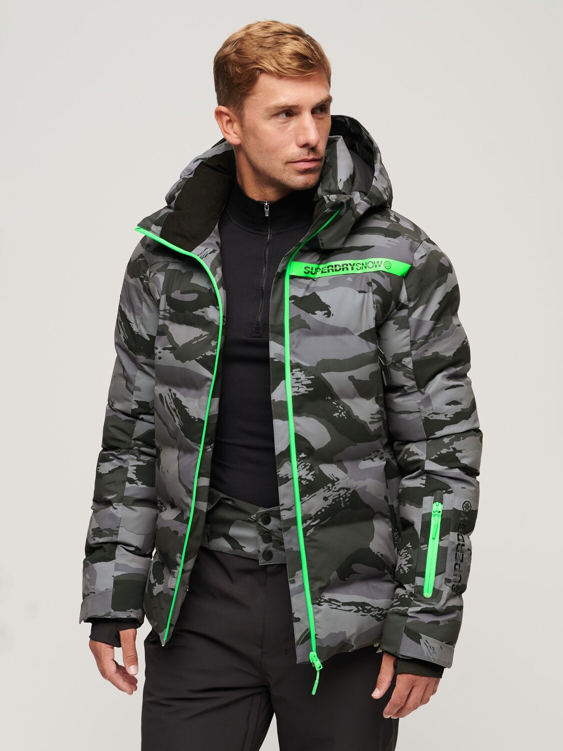 

Мужская куртка-пуховик Ski Radar Pro Superdry, темно-серый тигровый камуфляж