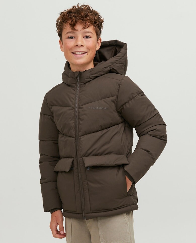 

Пуховик для мальчика с капюшоном Jack & Jones, темно коричневый