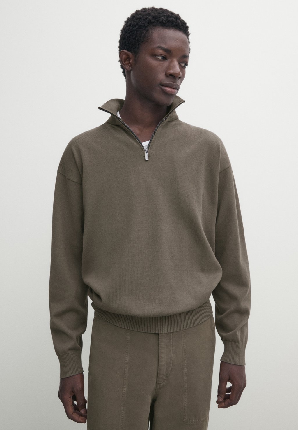 Вязаный свитер MOCK NECK Massimo Dutti, цвет khaki