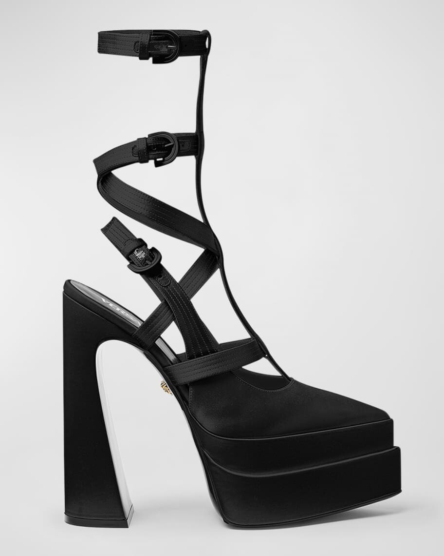 

Атласные туфли-лодочки на платформе с ремешками Versace