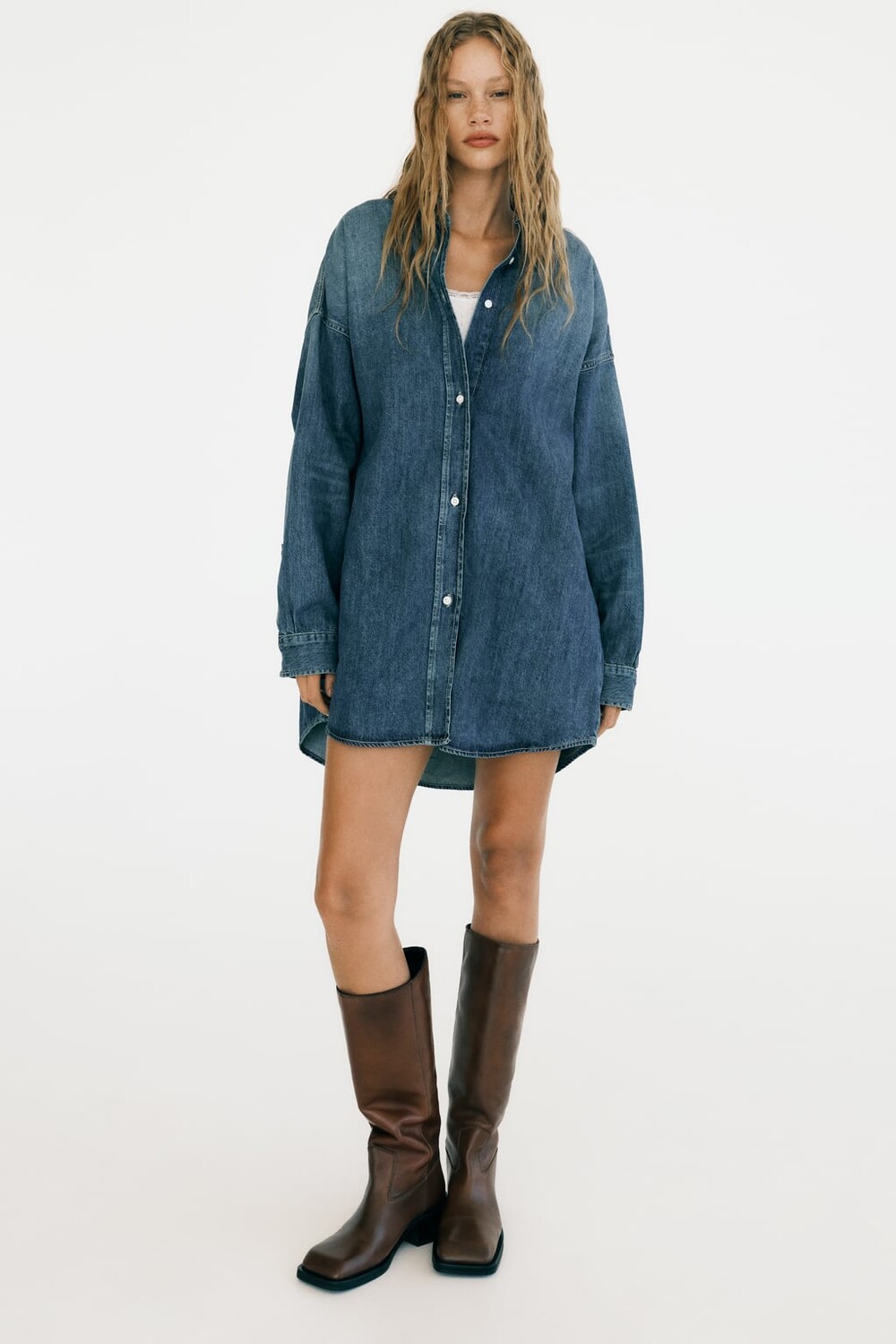 

Джинсовая рубашка оверсайз trf ZARA, синий