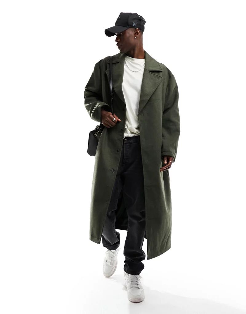 Зеленое пальто оверсайз из смесовой шерсти ASOS бежевое пальто оверсайз из смесовой шерсти asos