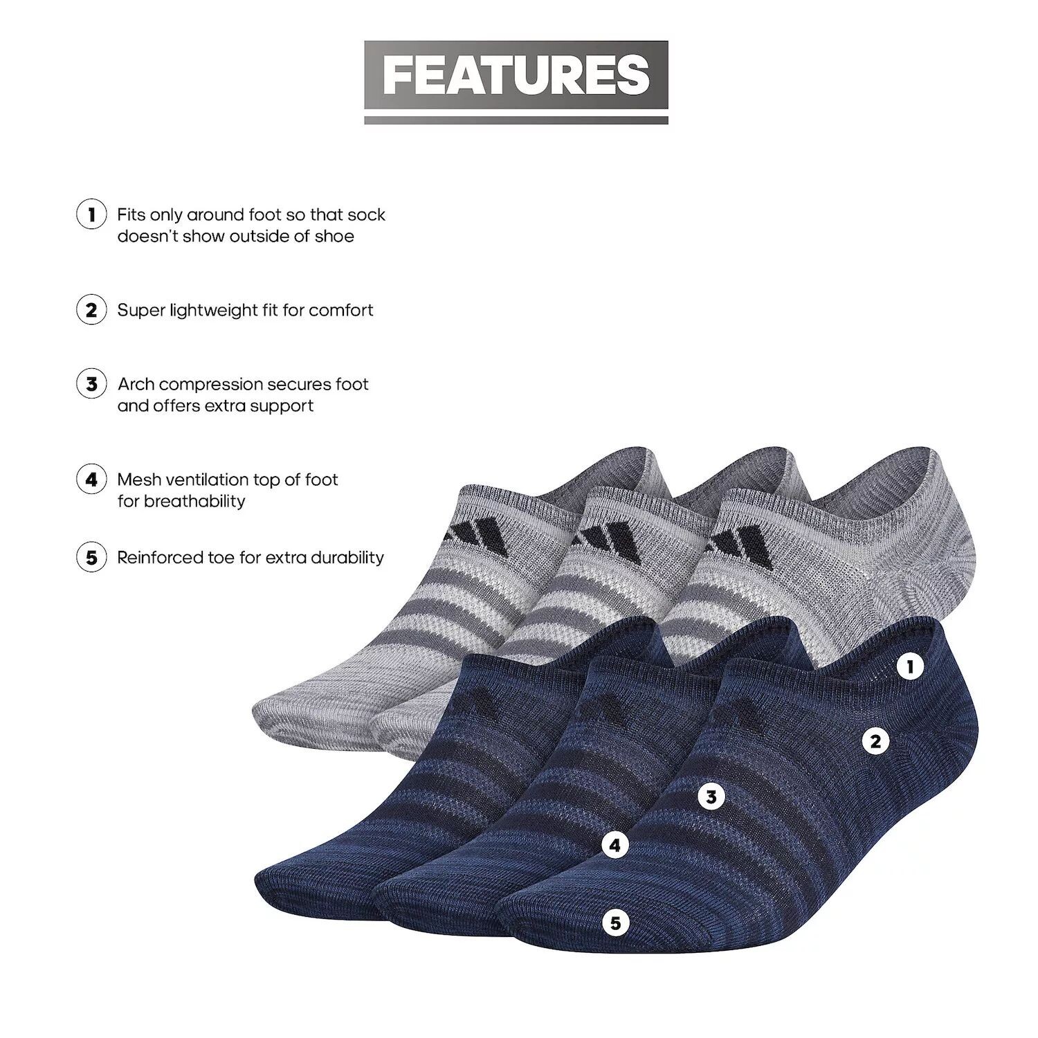 

Мужские носки-непоказ adidas Superlite Stripe II, 6 пар