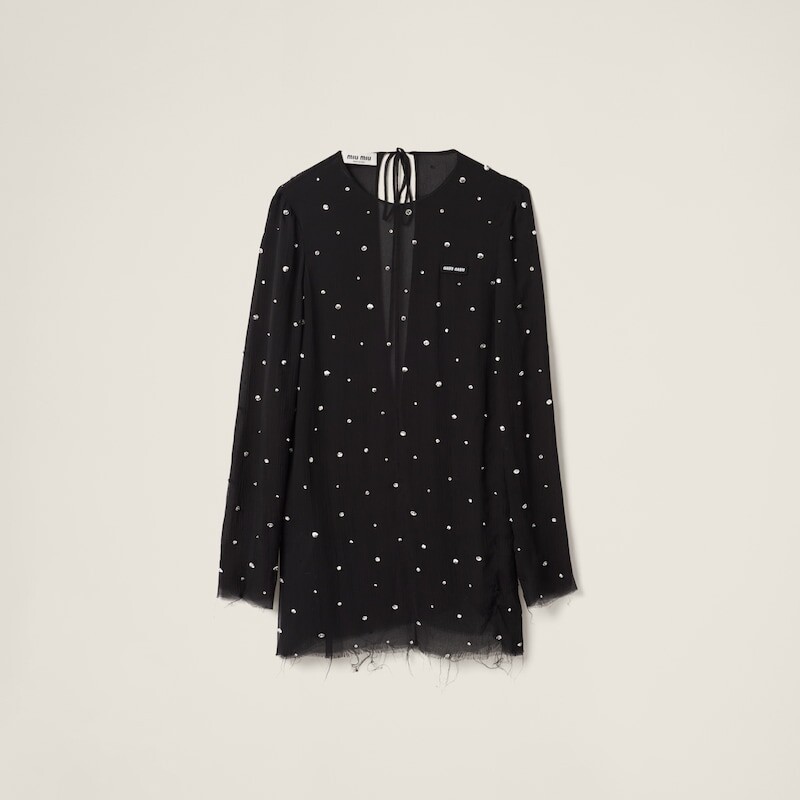 Шифоновое платье с вышивкой Miu Miu, черный