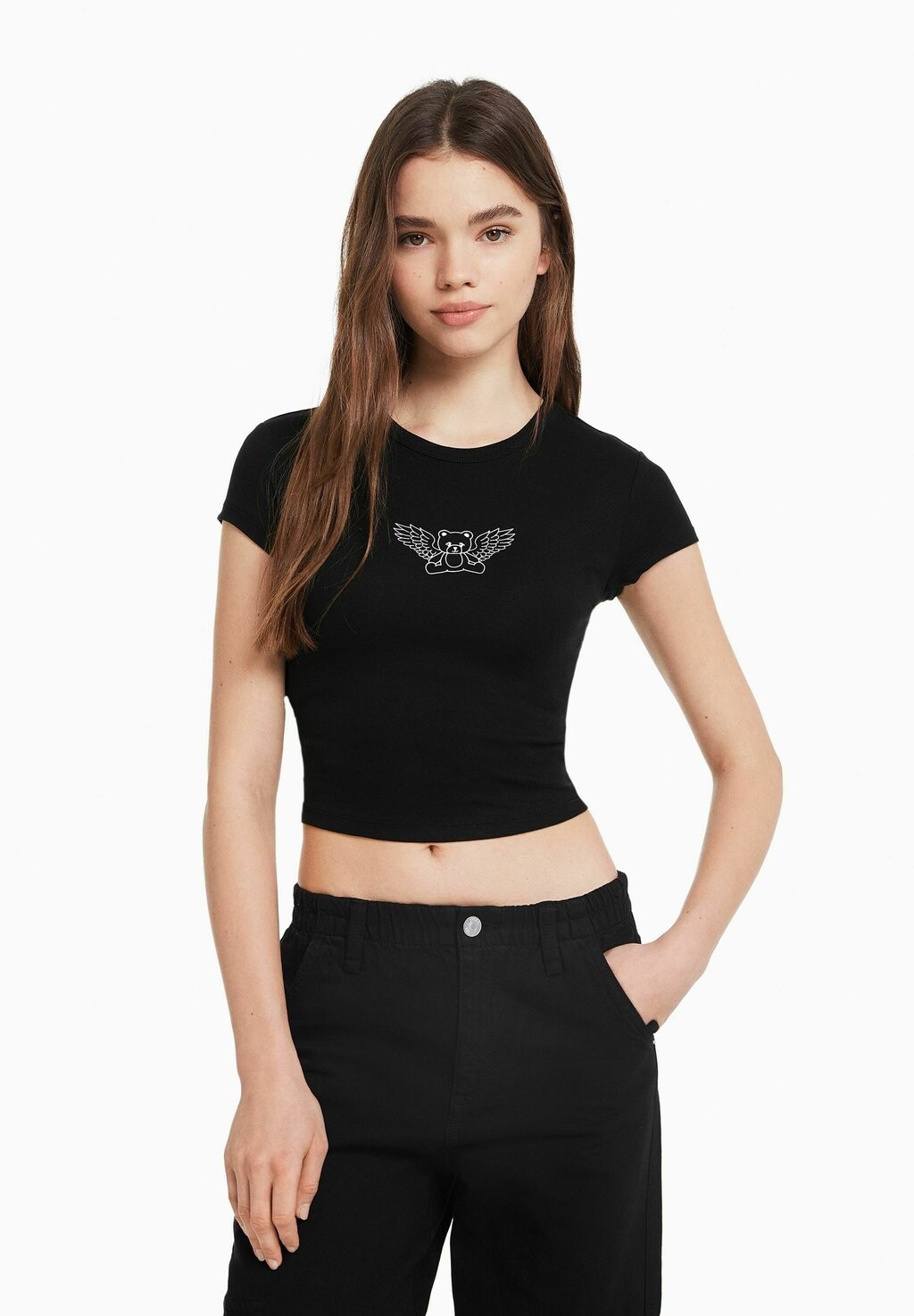 

Футболка с принтом Bershka, черный