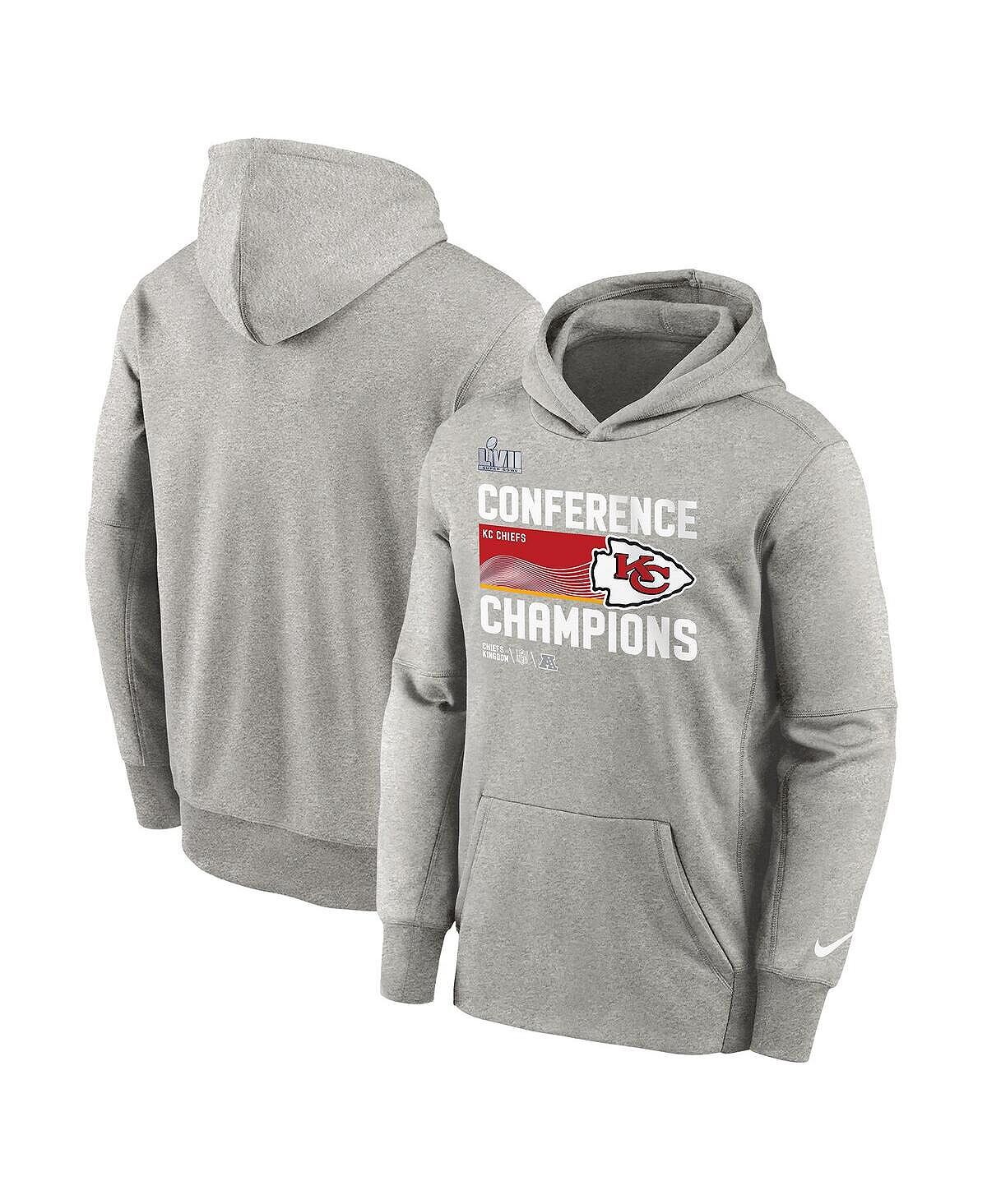 

Серый пуловер с капюшоном Big Boys Kansas City Chiefs 2022 AFC Champions Locker Room Trophy Collection Nike