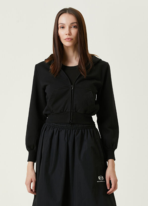 

Черный свитшот с капюшоном и каменным логотипом Balenciaga