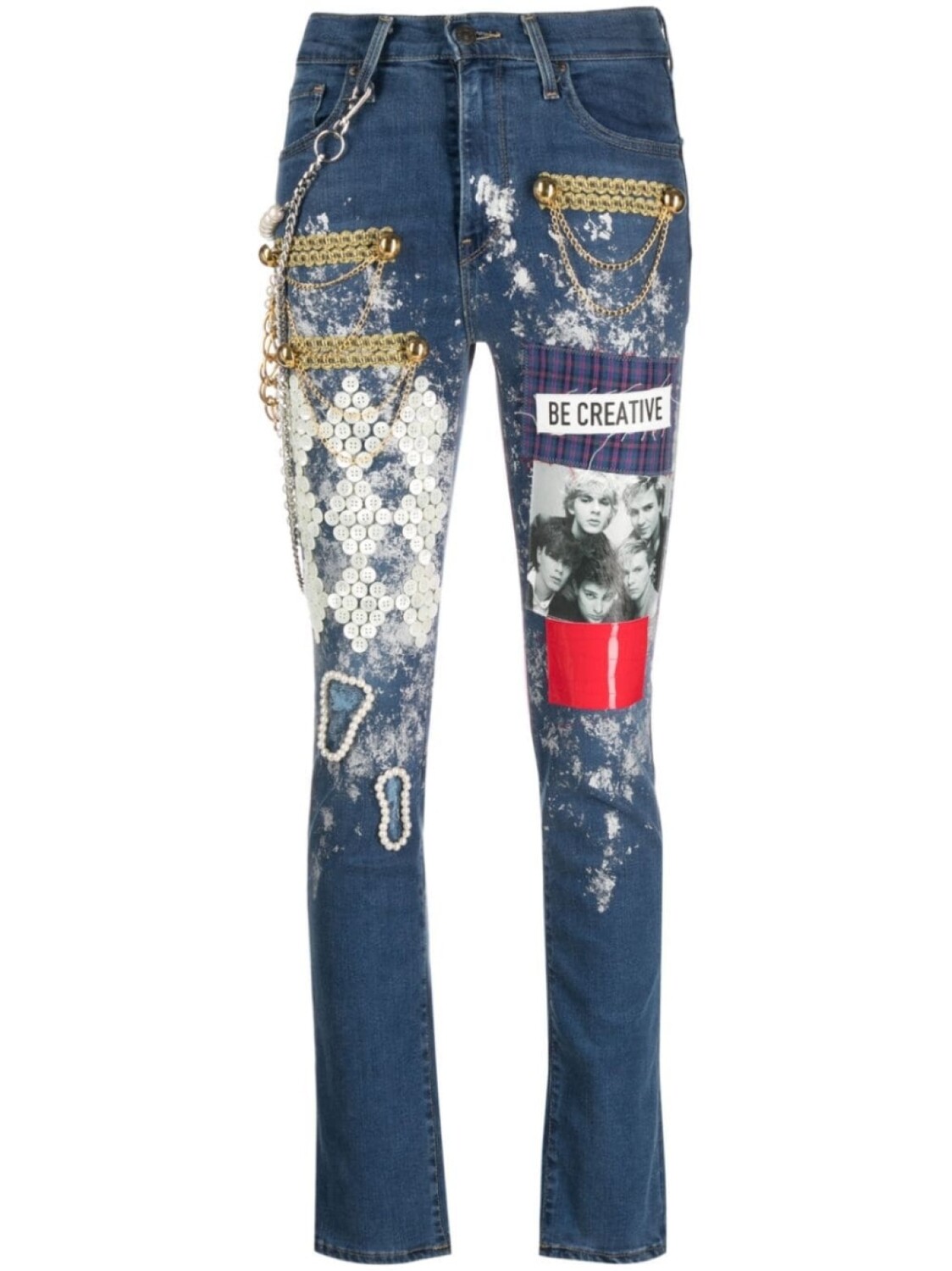 

Джинсы скинни в технике пэчворк Junya Watanabe, синий