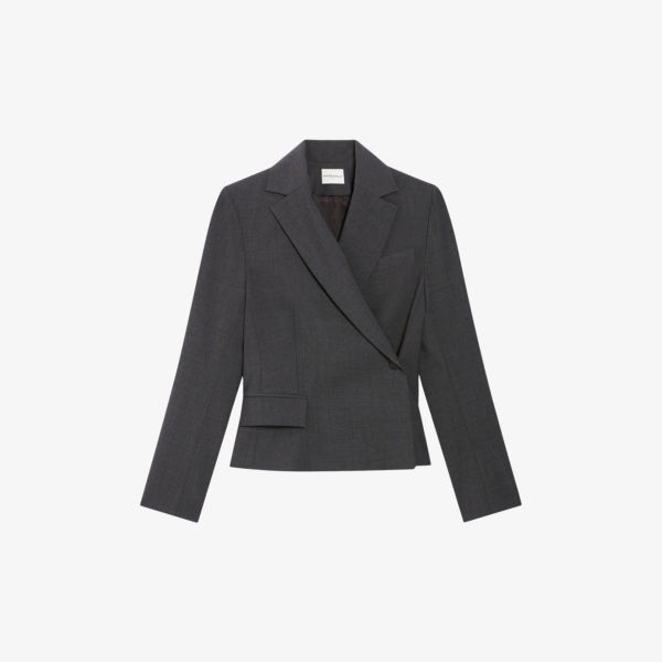 Укороченный пиджак из эластичной шерсти с заостренными лацканами Claudie Pierlot, цвет noir / gris топ tumi с квадратным вырезом эластичной вязки claudie pierlot цвет noir gris