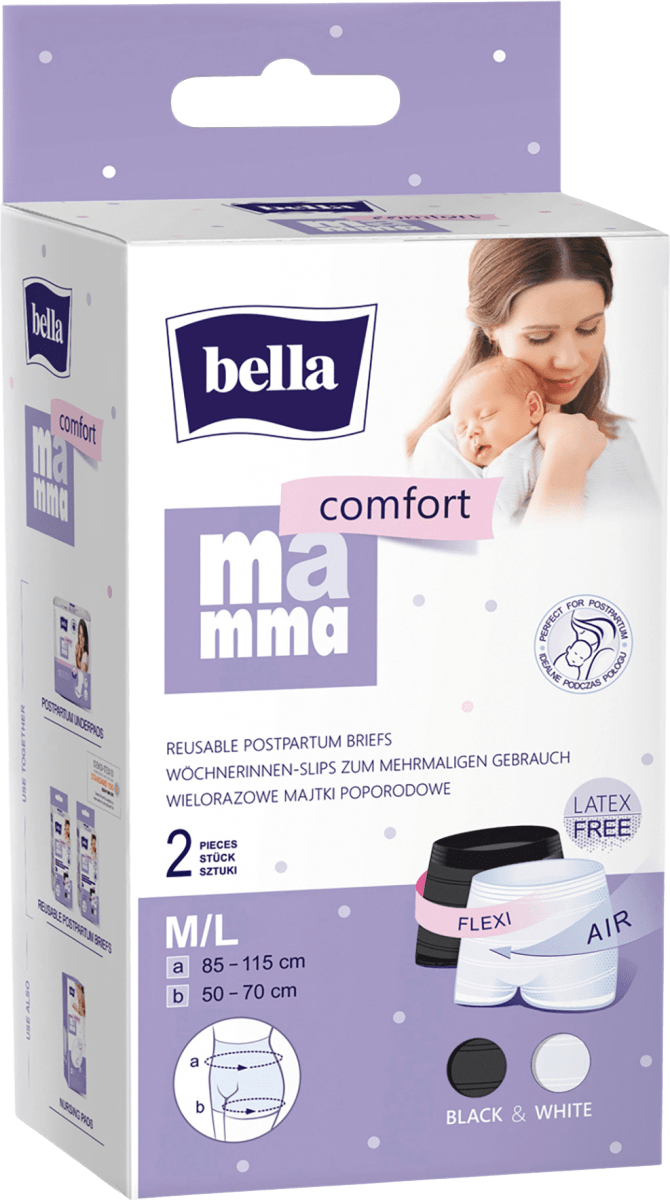 Размер трусов для беременных. M/L 85 - 115 см комфорт черный + белый 2 шт. Bella Mamma