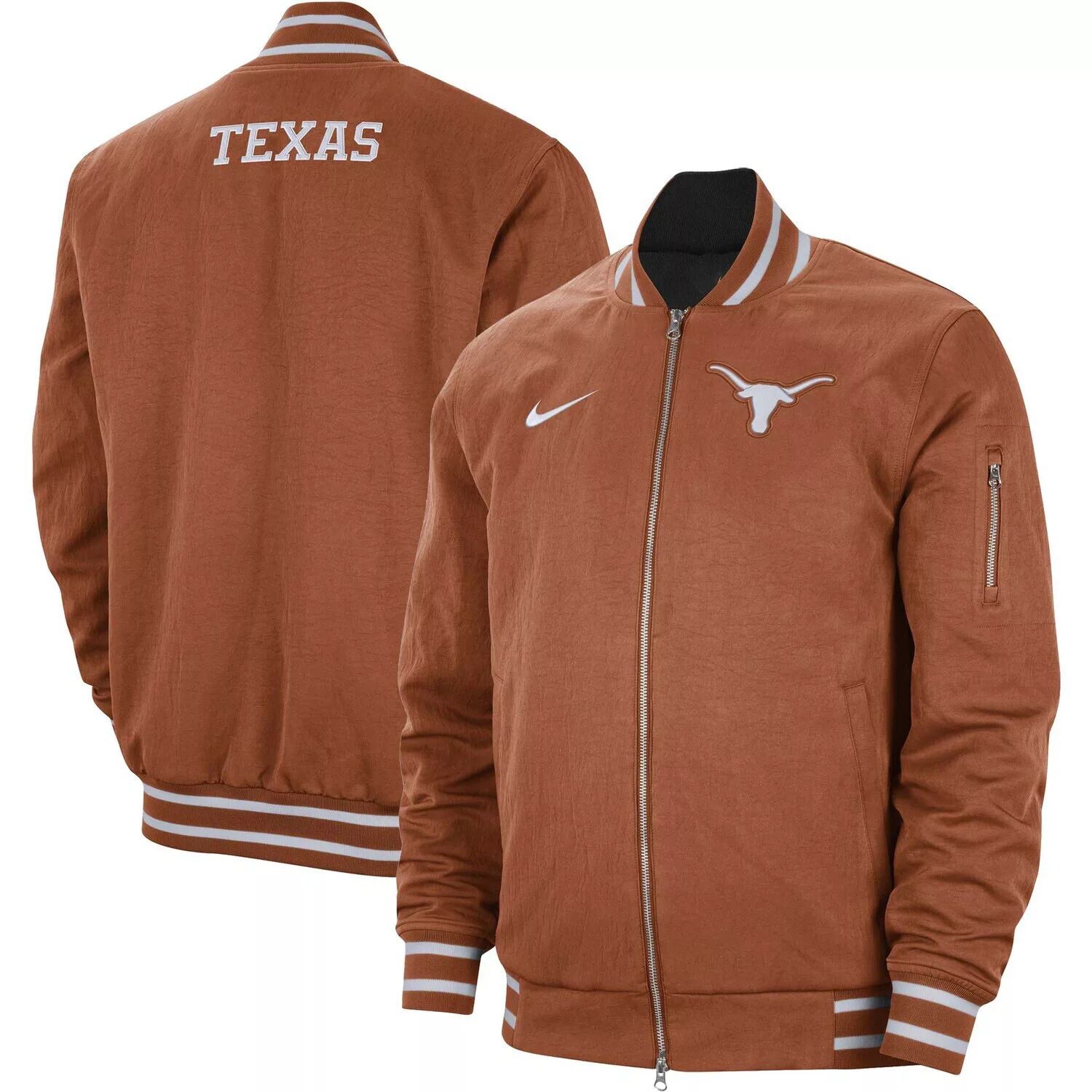 

Мужская куртка-бомбер с молнией во всю длину Texas Longhorns Texas Orange Nike