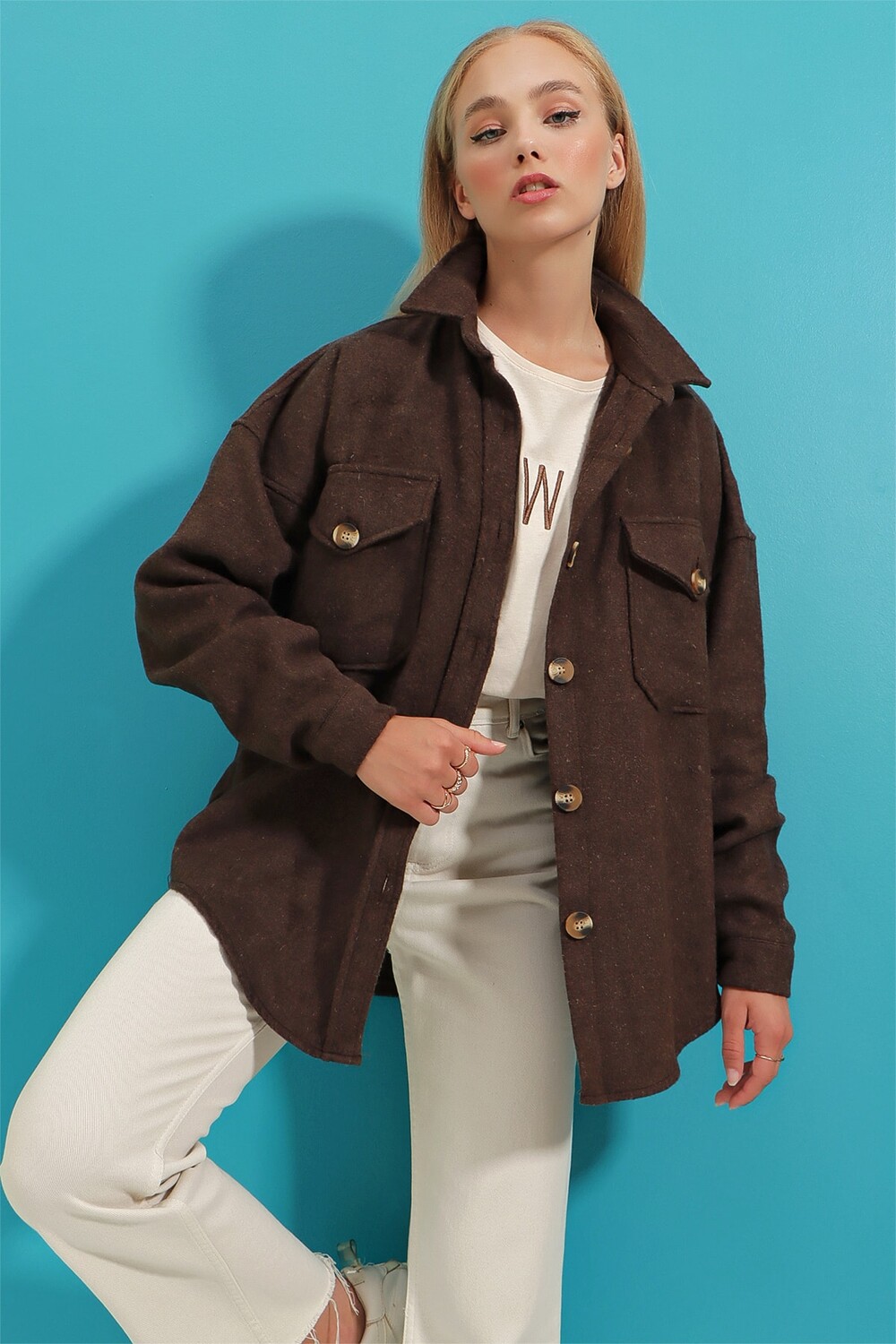 

Рубашка - Коричневая - Oversize Trend Alaçatı Stili, коричневый