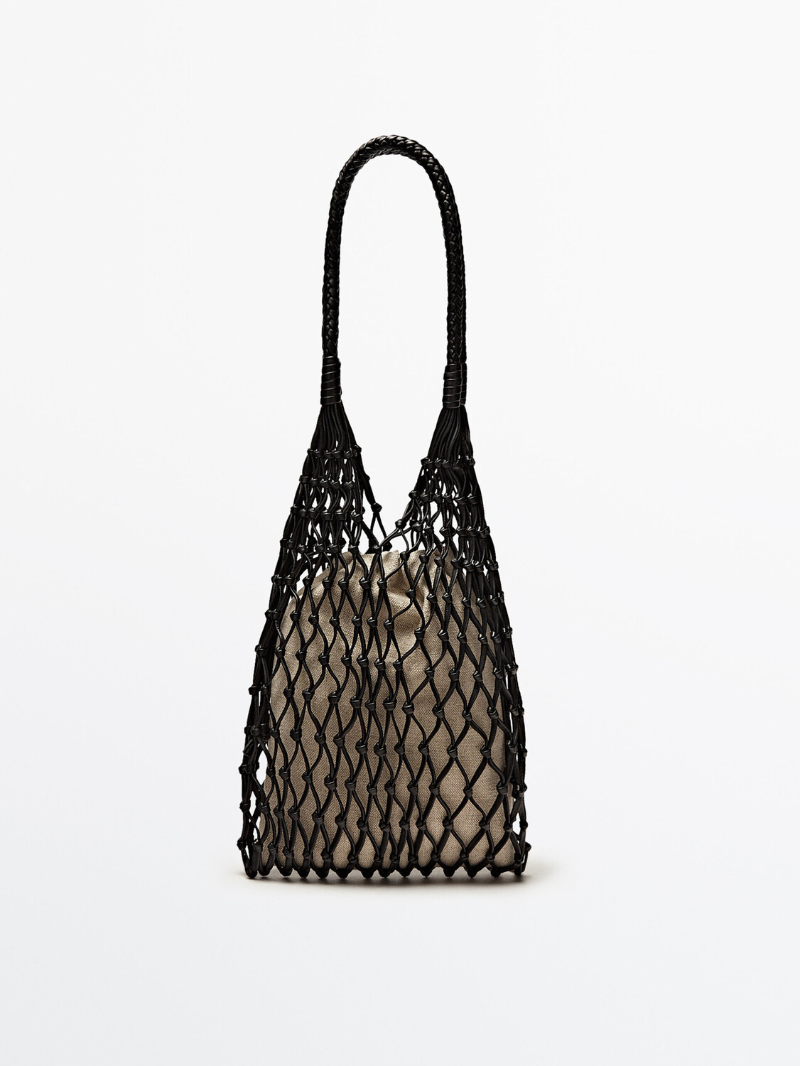 

Сумка из кожи наппа + льняной чехол Massimo Dutti, черный