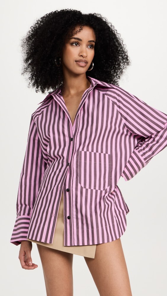 

Рубашка GANNI Stripe Cotton Oversize Raglan
