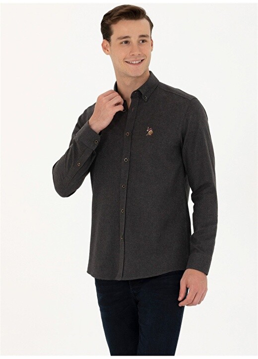 

Черная мужская рубашка Slim Fit с воротником на пуговицах U.S. Polo Assn.