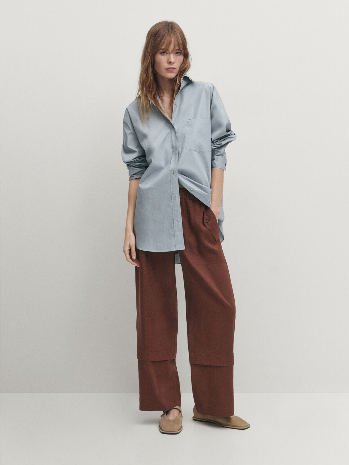 

Брюки carpenter с деталями швов. Massimo Dutti, бордовый