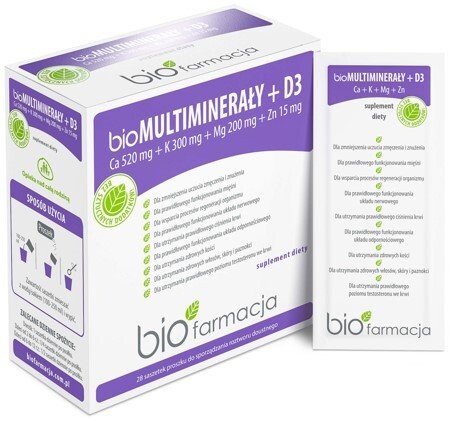 

bioMultiminerals+D3 - Смесь натуральных минералов с витамином D3, 28 пакетиков Biofarmacja