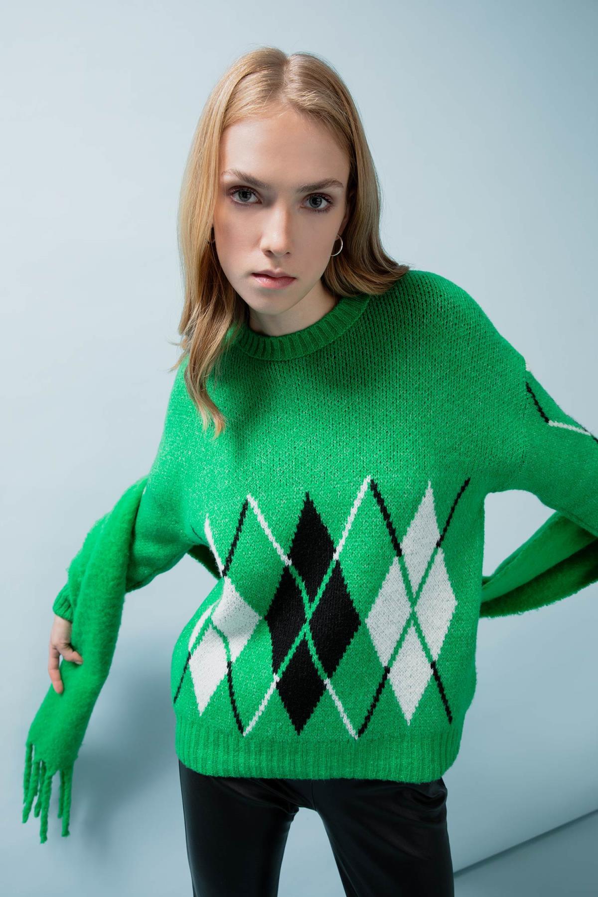 Свитер оверсайз с круглым вырезом DeFacto, зеленый свитер оверсайз с круглым вырезом defacto экрю