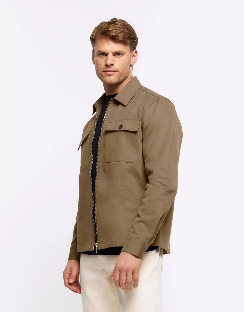 

Темно-синяя рубашка на молнии River Island Regular