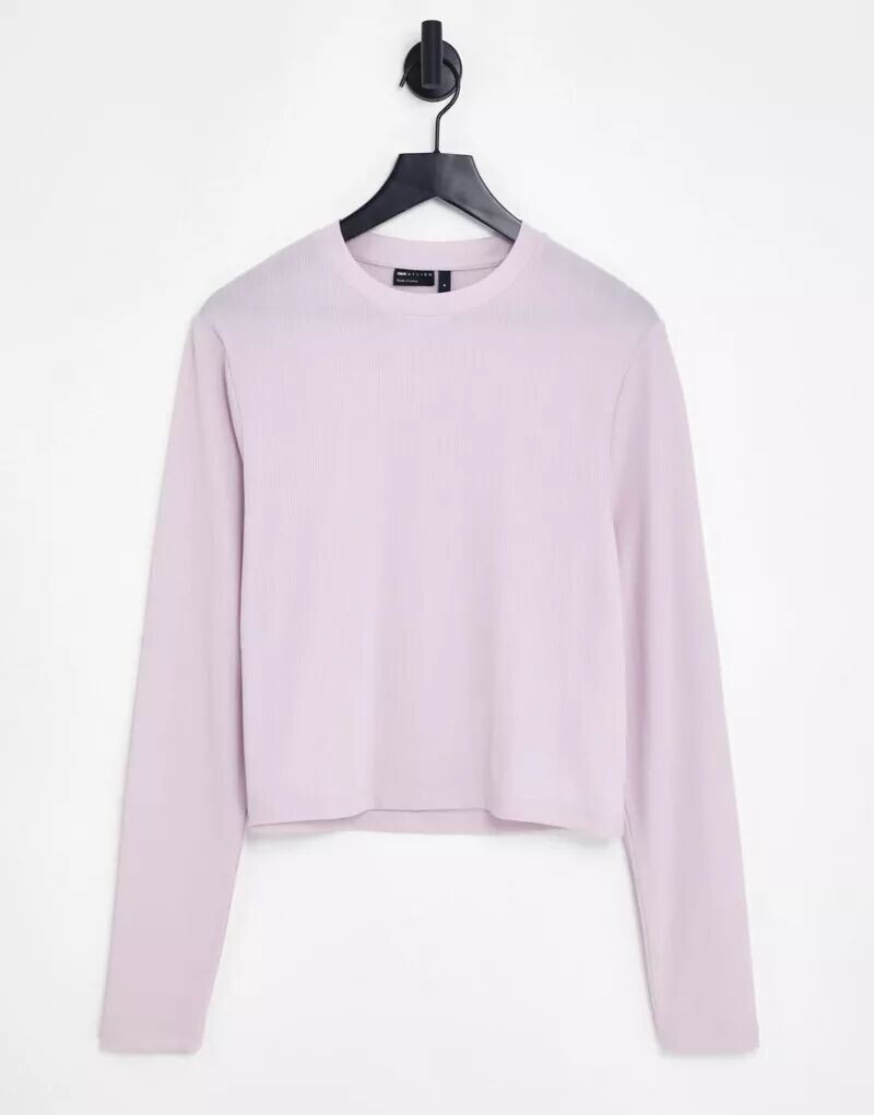 

Фиолетовая укороченная футболка в рубчик с длинными рукавами ASOS