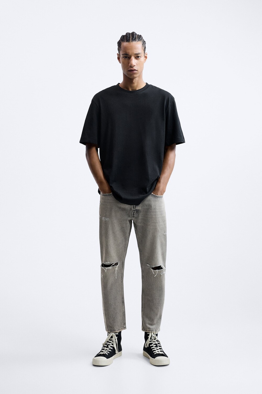 

Укороченные узкие джинсы Zara, серый/бежевый