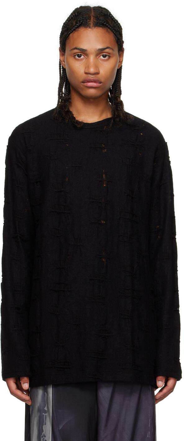 

Черный рваный свитер Yohji Yamamoto