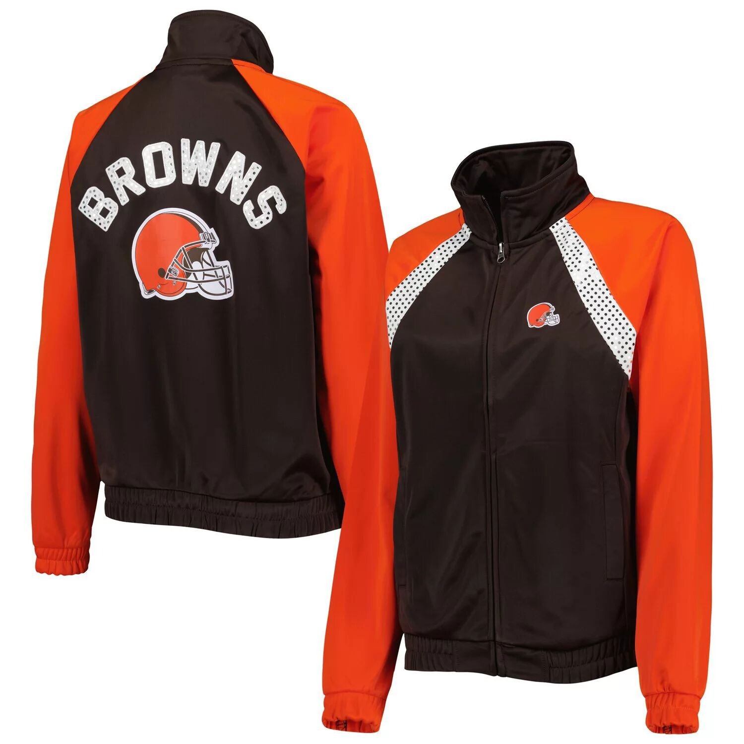 

Женская спортивная куртка G-III 4Her by Carl Banks коричнево-оранжевая Cleveland Browns Confetti с молнией во всю длину и регланом G-III