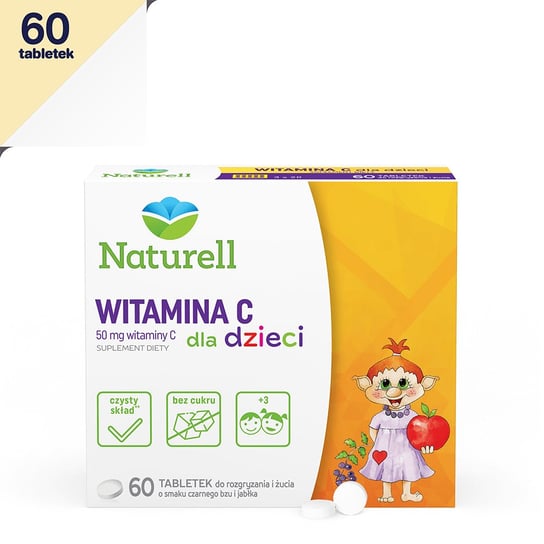 Диетическая добавка с витамином С в жевательных таблетках для детей со вкусом бузины и яблока. Naturell