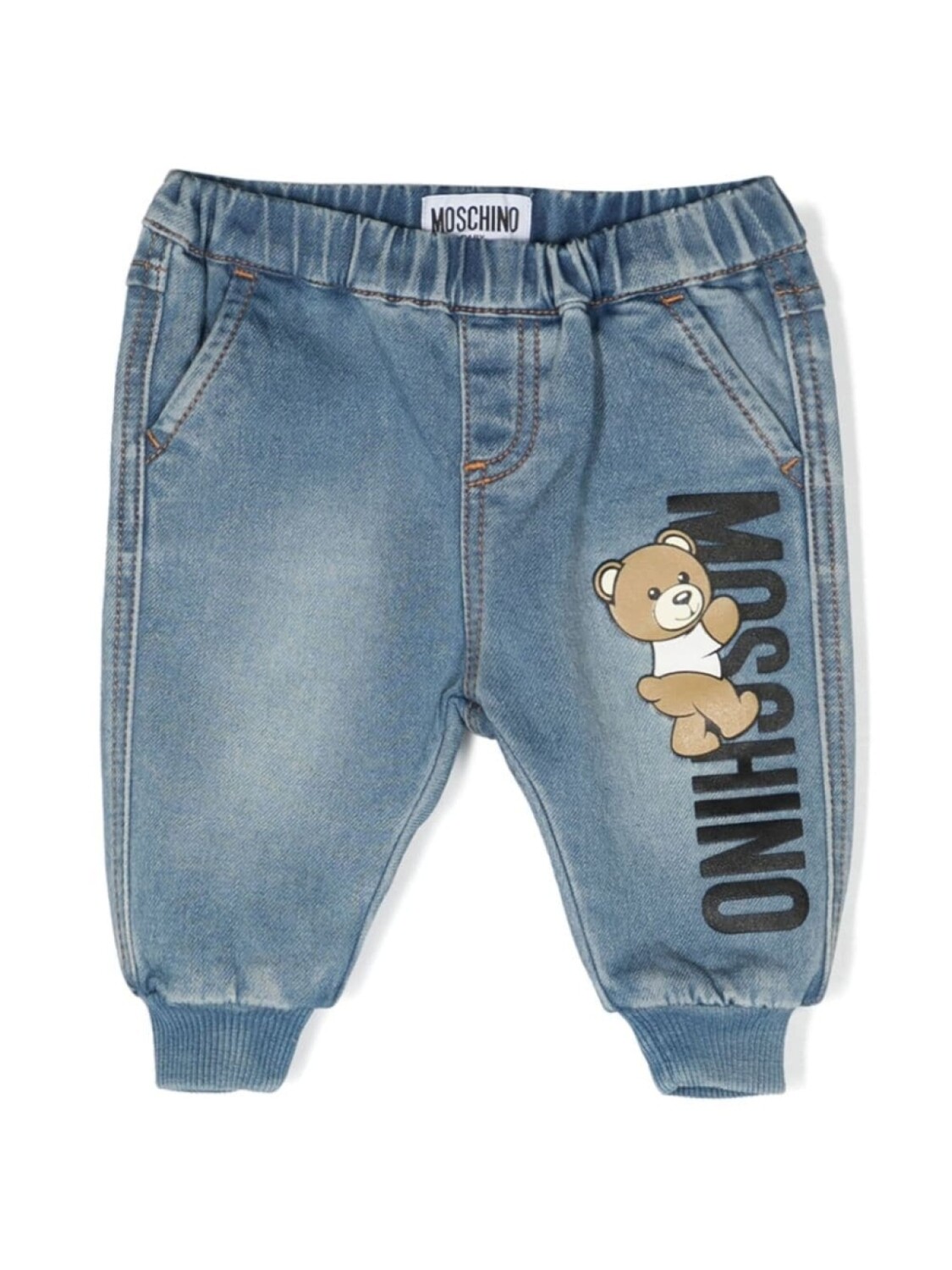 

Moschino Kids зауженные джинсы Teddy Bear с нашивкой-логотипом, синий
