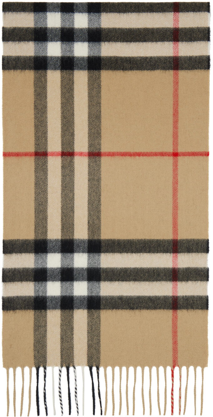 

Бежевый кашемировый шарф в клетку Burberry, цвет Archive beige