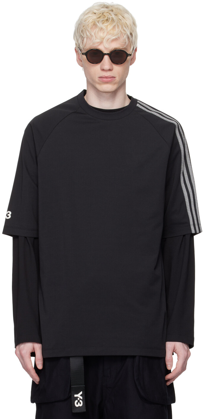 

Черная футболка с 3 полосками Y-3, цвет Black/Off white