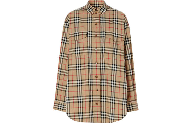 

Рубашка в клетку Burberry WMNS из эластичного хлопка, кремовый