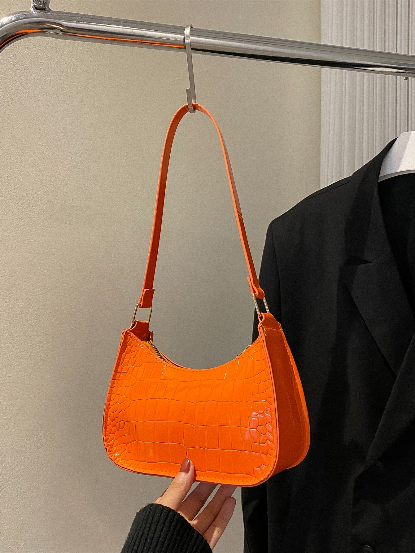 Однотонная минималистичная легкая сумка через плечо, апельсин