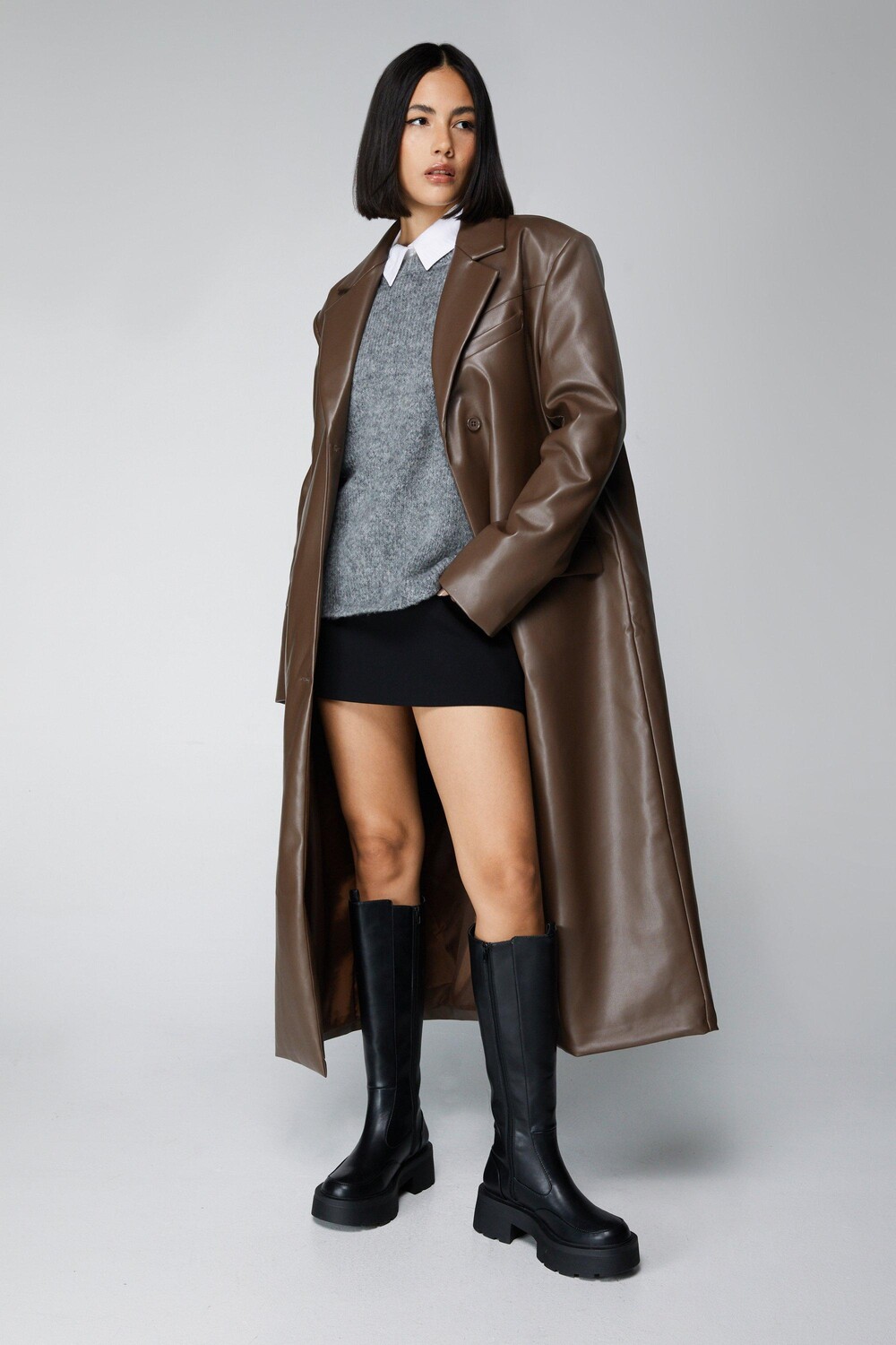 

Пальто дастер из искусственной кожи Nasty Gal, коричневый